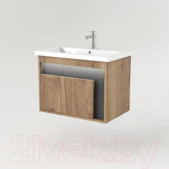 Тумба под умывальник Дабер 016 70 / Т16.7.0.22_light (с подсветкой, дуб галифакс/серый) — фото 2
