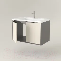 Тумба под умывальник Дабер 018 Тобага/Эридан 80 / Т18.8Т.0.19Ч (бежевый/серый/ручка черная) — фото 3