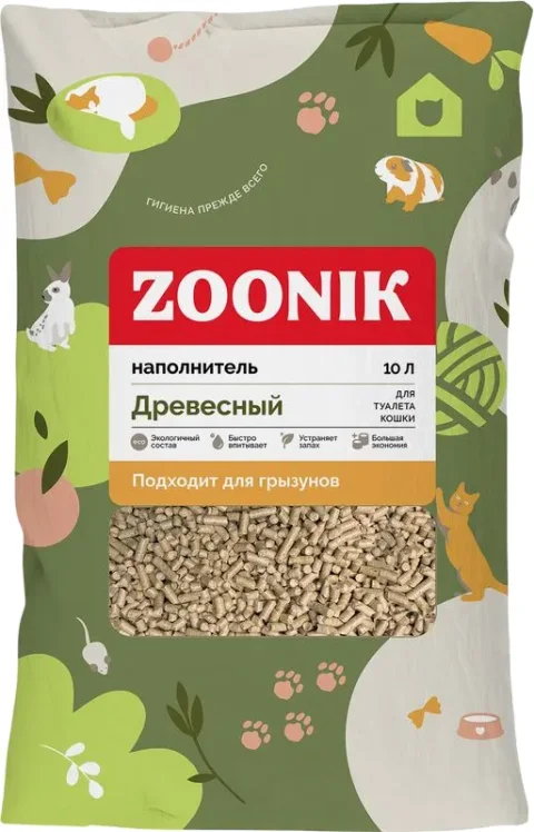 Наполнитель для туалета ZOONIK Древесный / 06274 (10л)