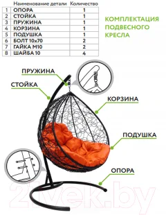 Кресло подвесное M-Group Капля Люкс / 11030510 (бежевый ротанг/синяя подушка) — фото 5