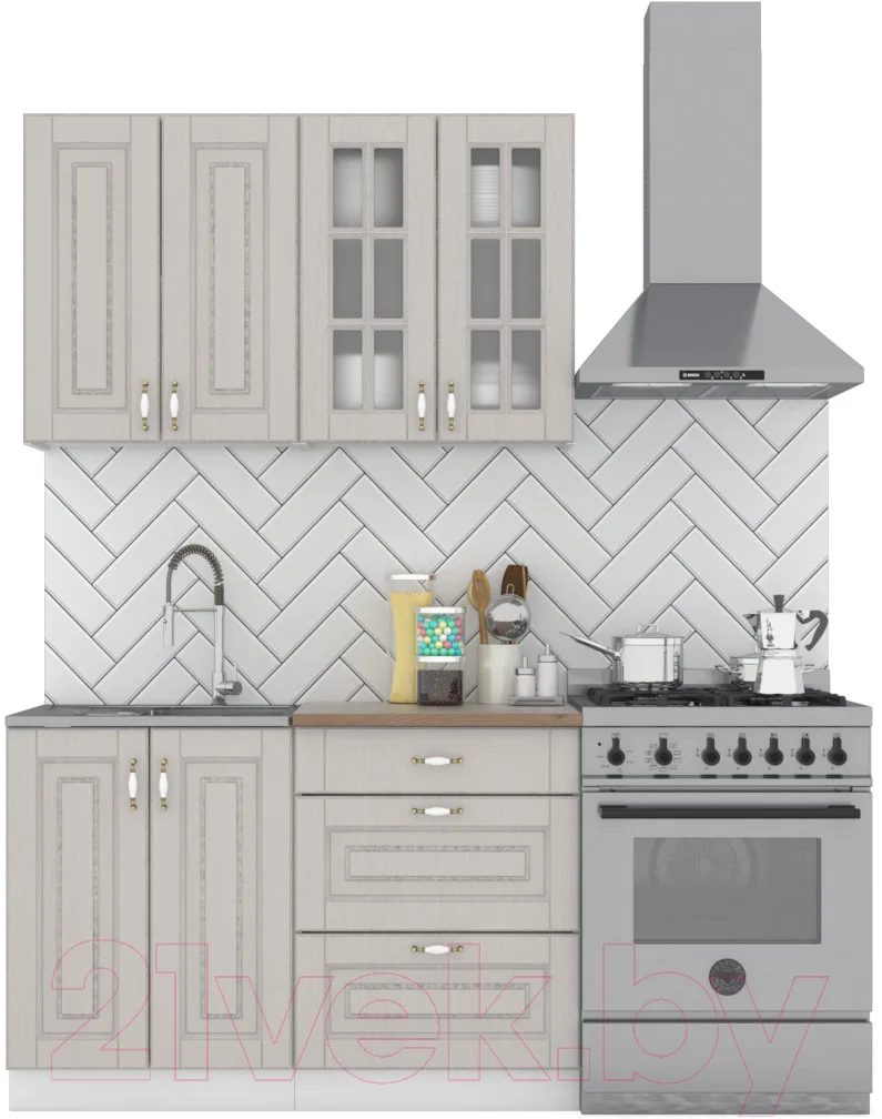Кухонный гарнитур Интермебель Бостон-1 1.2м (ясень капучино софт/дуб флагстаф темный)