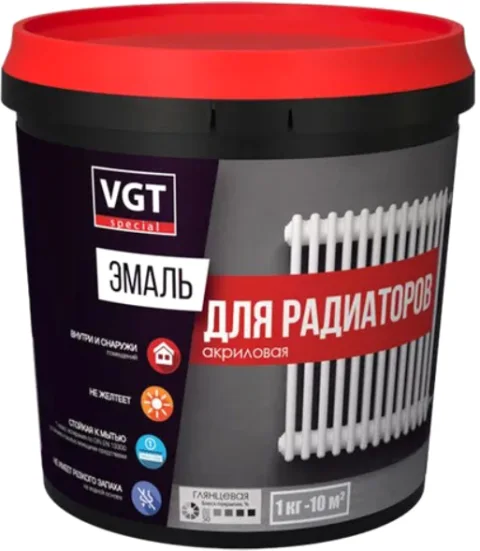 Краска VGT ВД-АК-1179 Профи для радиаторов (500г, супербелая полуглянцевая)