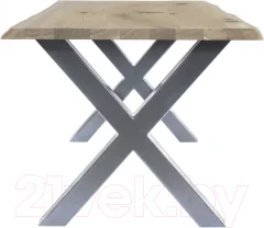 Обеденный стол Buro7 Икс с обзолом и сучками 150x80x76 (дуб беленый/серебристый) — фото 3