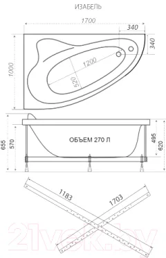 Ванна акриловая Triton Изабель 170x100 R Люкс Flat (с гидромассажем) — фото 5