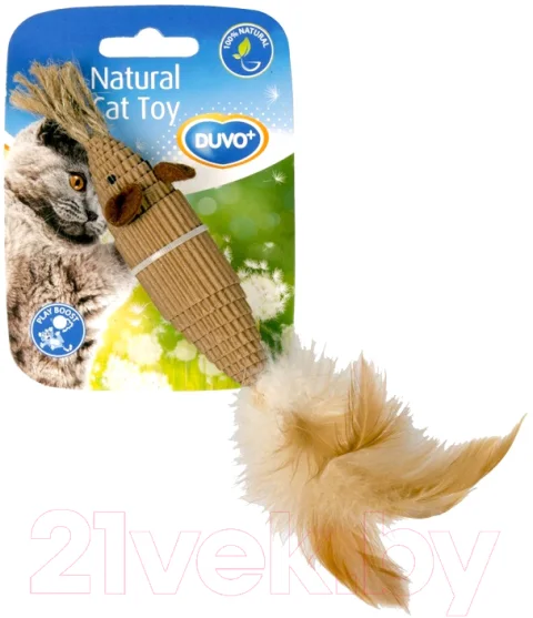 Игрушка для кошек Duvo Plus Мышь из картона с перьями / 1717047/DV (коричневый)