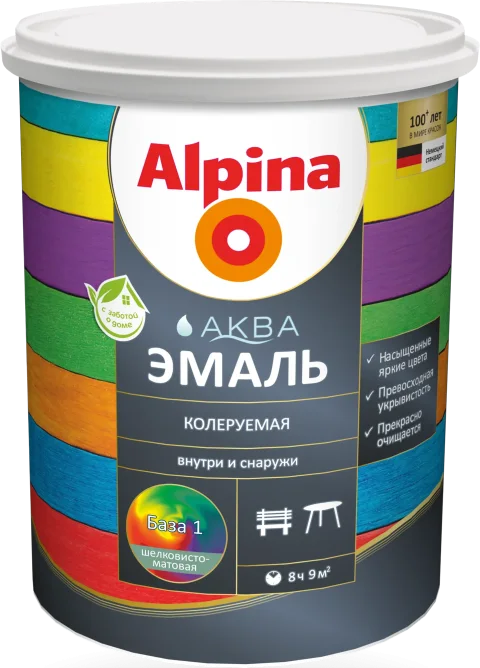 Эмаль Alpina Аква колеруемая. База 1 (900мл, шелковисто-матовый)