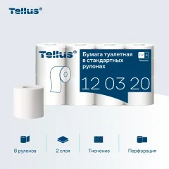 Туалетная бумага Tellus В стандартных рулонах мягкая 2 слоя 120320/Т4 (23м, 8рул) — фото 4