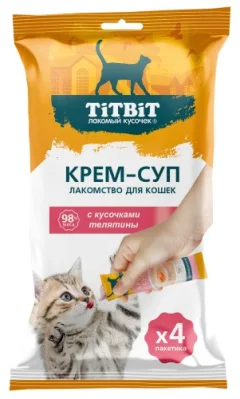 Лакомство для кошек TiTBiT Крем-суп с кусочками телятины / 26267 (10г) — фото 1