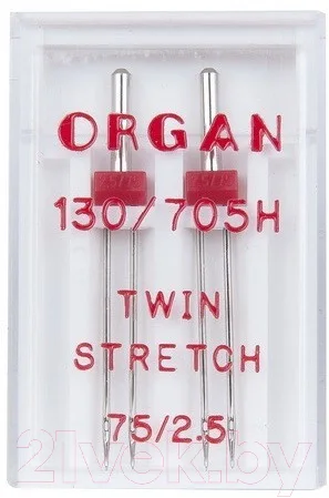 Набор игл для бытовой швейной машины Organ 2-75/2.5 супер стрейч (двойные)