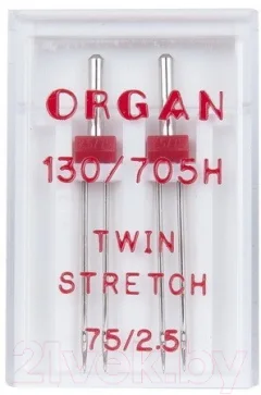 Набор игл для бытовой швейной машины Organ 2-75/2.5 супер стрейч (двойные) — фото 1