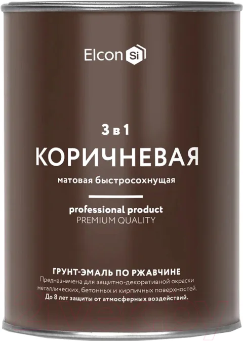 Грунт-эмаль Elcon По ржавчине 3в1 (800г, матовый коричневый)