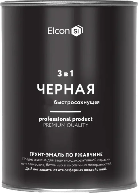 Грунт-эмаль Elcon По ржавчине 3в1 (800г, глянцевый черный)