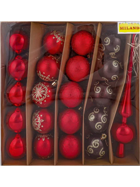 Набор шаров новогодних Miland С верхушкой / НУ-3606 (21шт, красный)