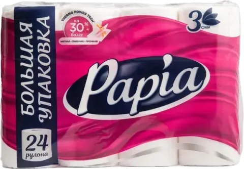 Туалетная бумага Papia 3х слойная (24рул, белый)
