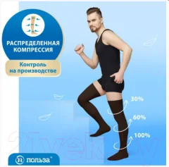 Чулки компрессионные Польза 4002 выше колена 1 кл.к. (р.4 (L), рост1, черный) — фото 6