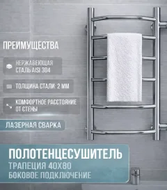 Полотенцесушитель водяной GRANULA Трапеция 40x80 (боковое подключение) — фото 2
