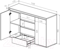 Тумба Интермебель Рио-5 Р-005 (белый/графит серый) — фото 2