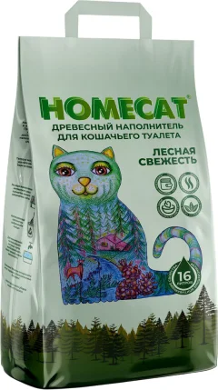 Наполнитель для туалета Homecat Древесный Лесная свежесть / 61513 (16л) — фото 1