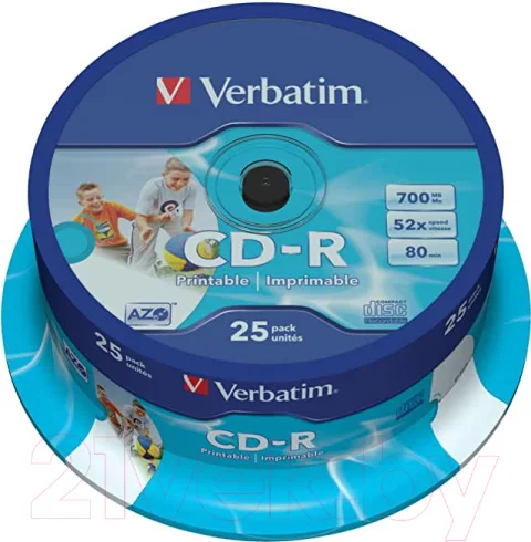 Набор дисков CD-R Verbatim 700мб AZO Printable / 43439 (25шт)