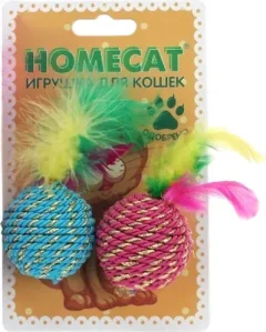 Набор игрушек для кошек Homecat Мячи веревочные с пером / 72341 (2шт) — фото 5