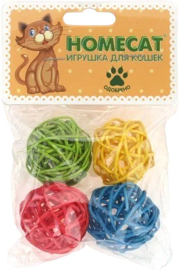 Набор игрушек для кошек Homecat Мячи из ротанга с колокольчиком / 72361