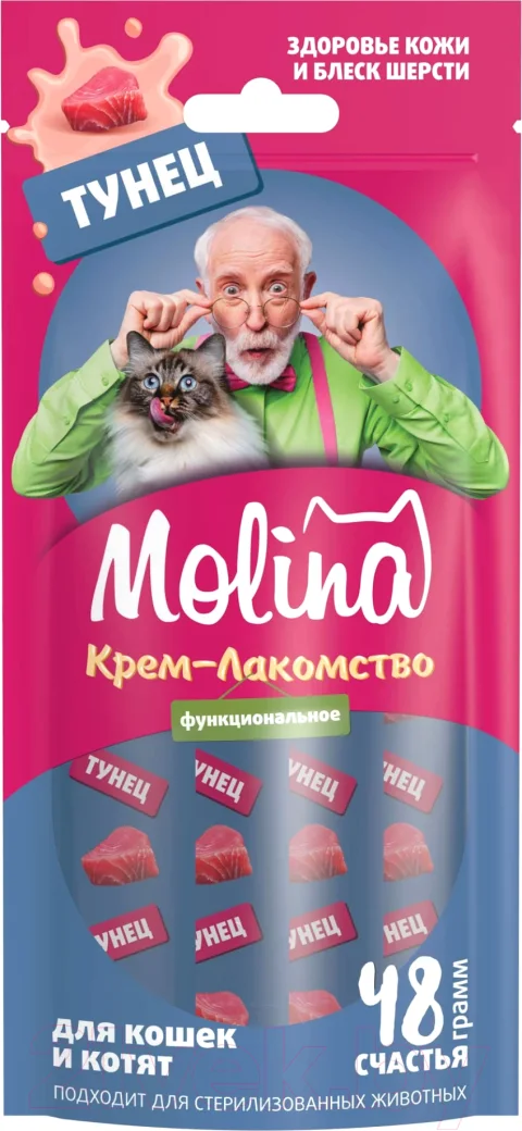 Лакомство для кошек Molina Здоровая кожа, густая и блестящая шерсть / 74075 (48г)