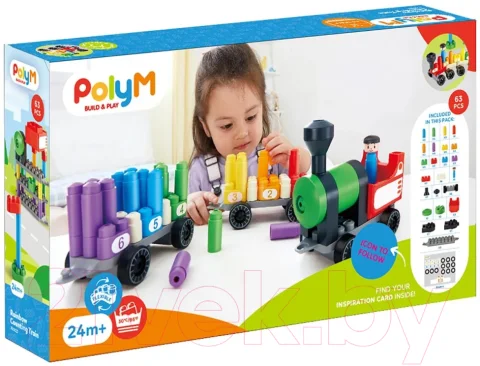 Конструктор PolyM Радужный поезд / 760022_HP (63эл)