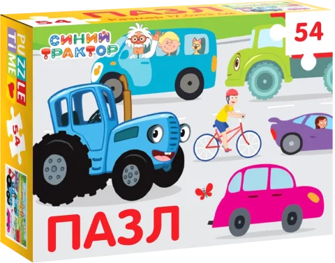 Пазл Синий трактор В городе / 7673640
