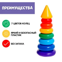 Развивающий игровой набор Соломон Пирамидка 7 колец с конусом / 9490530 — фото 3