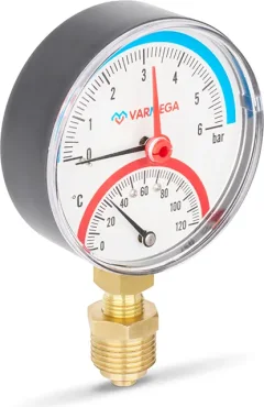Термоманометр сантехнический Varmega Радиальный 80мм 10 бар 120С 1/2" / VMMT07-801004 — фото 2