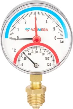 Термоманометр сантехнический Varmega Радиальный 80мм 10 бар 120С 1/2" / VMMT07-801004 — фото 5