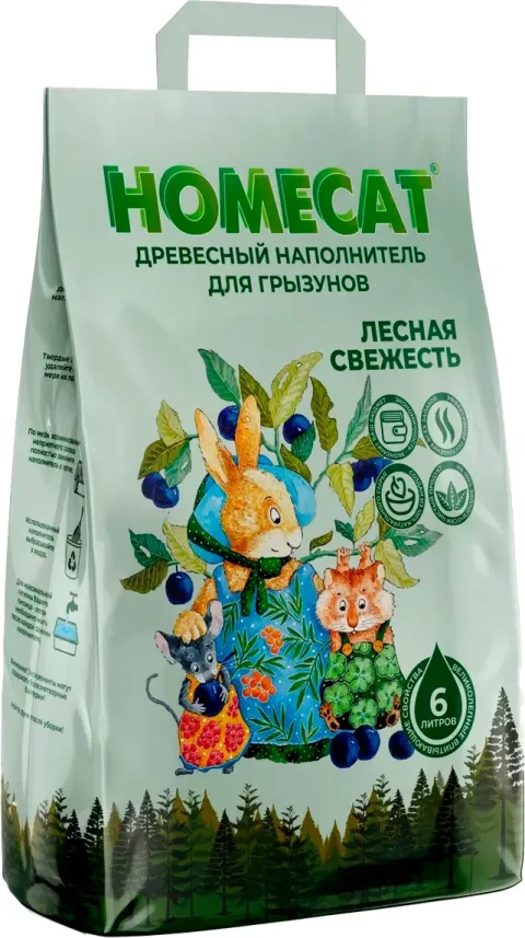 Наполнитель для грызунов Homecat Древесный Лесная свежесть / 81116 (2кг)