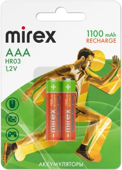 Комплект аккумуляторов Mirex AAA 1100мАч / HR03 (2шт) — фото 1