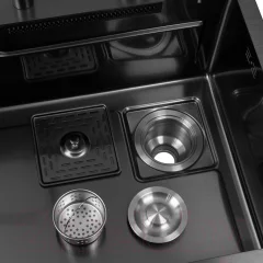 Мойка кухонная со смесителем Arfeka AF PVD Nano 75x46 (черный) — фото 4