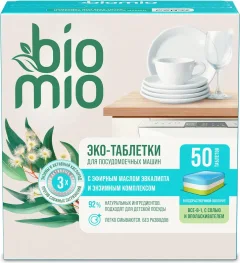 Таблетки для посудомоечных машин BioMio All-in-One с эфирным маслом эвкалипта (50шт) — фото 1