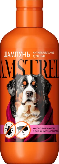Шампунь от блох Amstrel Антипаразитарный с маслом пальмарозы и алоэ для собак (300мл) — фото 1
