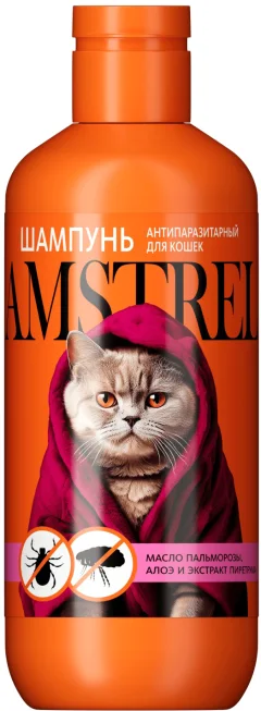 Шампунь от блох Amstrel Антипаразит с маслом пальмарозы, алоэ и экстр.пиретрума д/кошек (300мл) — фото 1