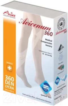 Чулки компрессионные Aries Avicenum 360 с кружевом и закрытым носком / 8001 (L, long) — фото 2