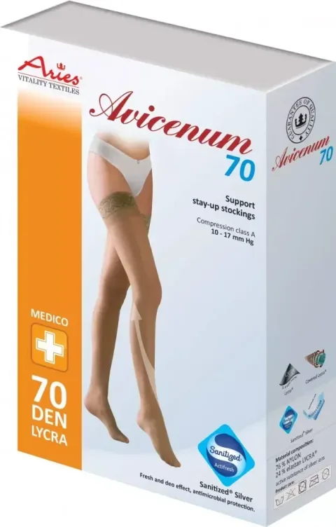 Чулки компрессионные Aries Avicenum 70 с кружевом и закрытым носком / 9999 (M)