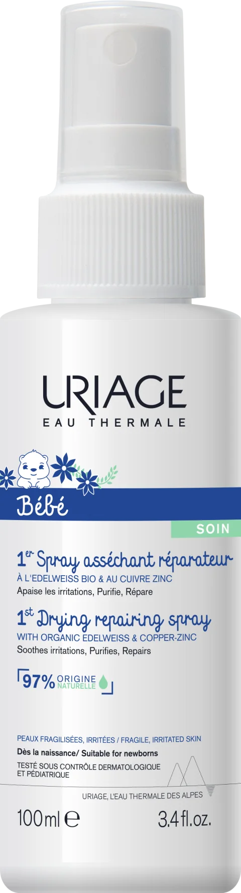 Спрей под подгузник Uriage Bebe Первый Против раздражений с Cu-Zn (100мл)