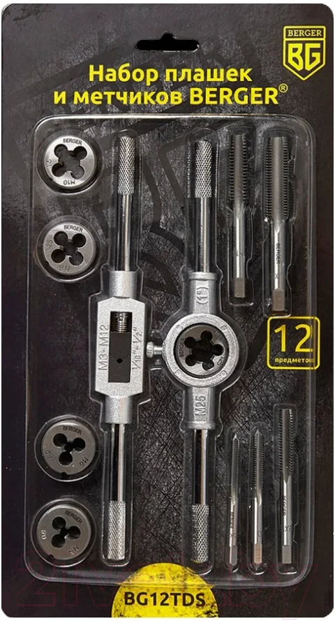 Резьбонарезной набор BERGER BG12TDS (12 предметов)