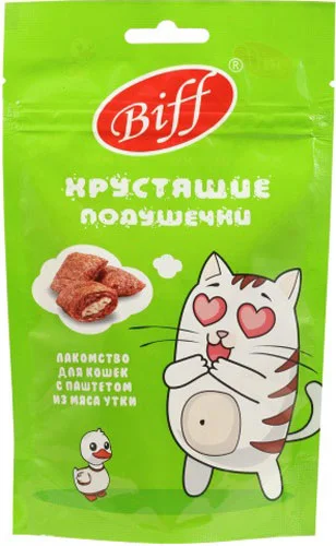 Лакомство для кошек TiTBiT Biff Хрустящие подушечки с паштетом из утки / 26670 (60г)