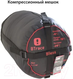 Спальный мешок BTrace Bless L Size / S0578 (левый, серый/синий) — фото 3