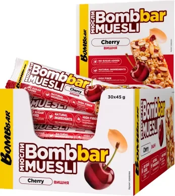 Энергетические батончики Bombbar Мультизлаковый Вишня (30x45г)