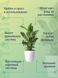 Кашпо BOTANICA с автополивом (11x10см, белый) — фото 2