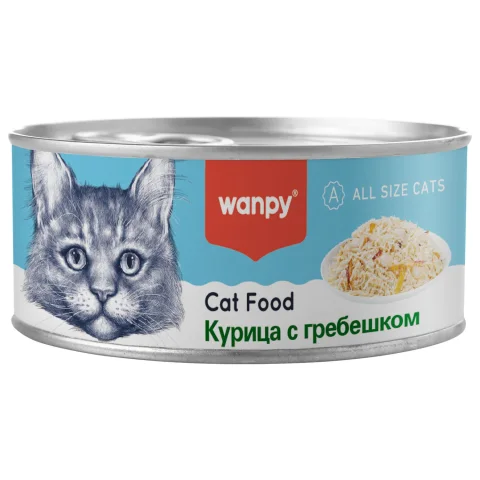 Влажный корм для кошек Wanpy Cat Курица с гребешками (95г)