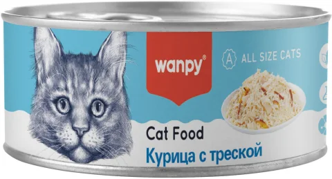 Влажный корм для кошек Wanpy Cat Курица с треской (95г)