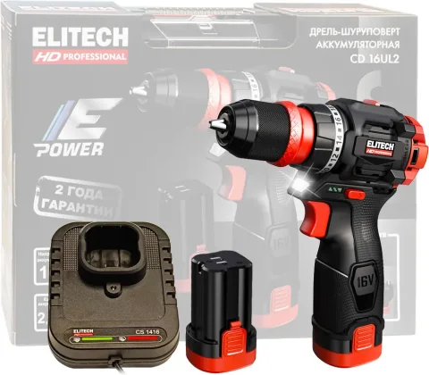 Аккумуляторная дрель-шуруповерт Elitech CD 16UL2 / 214224