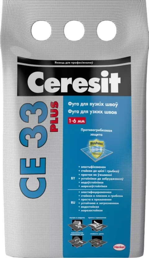 Фуга цементная Ceresit CE 33 Plus (2кг, серый)