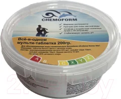 Средство для бассейна дезинфицирующее Chemoform Все-в-одном мульти-таблетка (200г) — фото 1